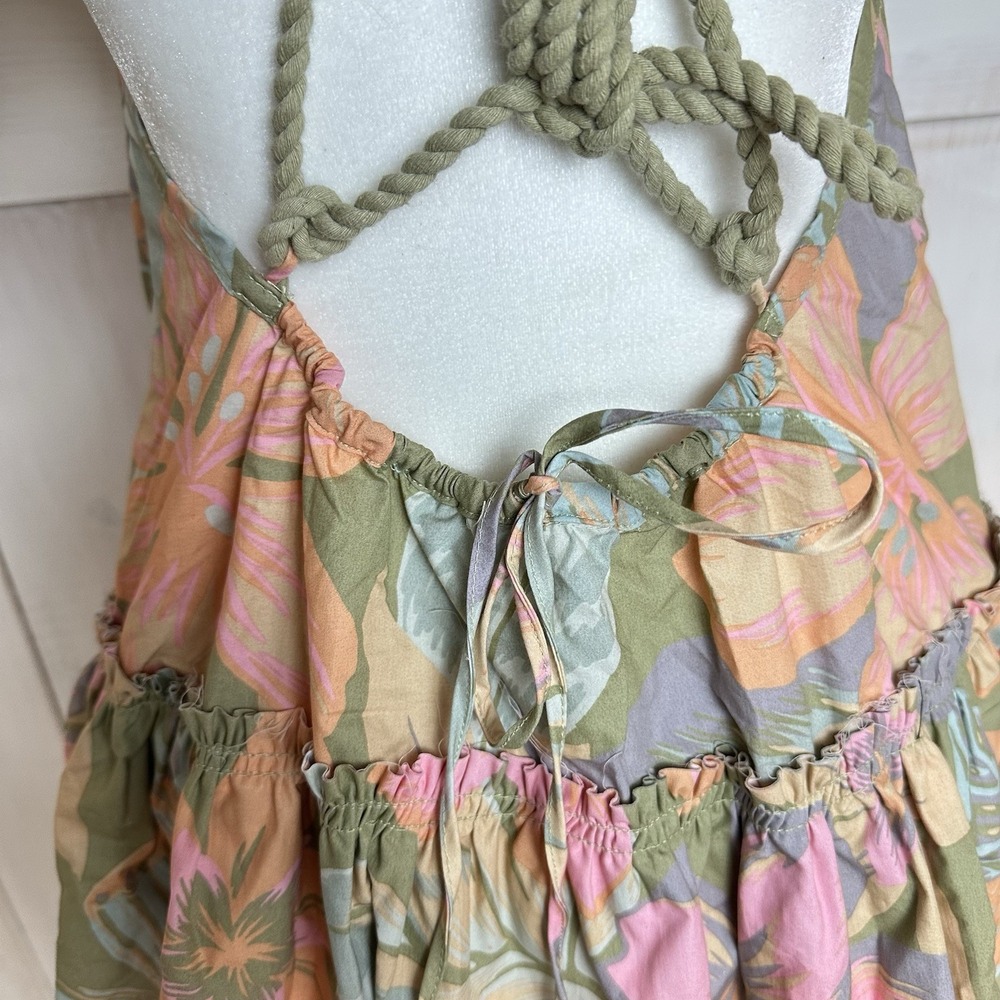 Free People Deserted Island Mini Dress Size Small Open Back Rope Strap Floral - Picture 9 of 12